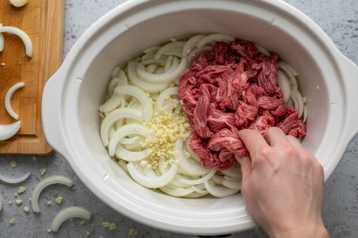 Pepper Steak in a Crock Pot preparation step 1