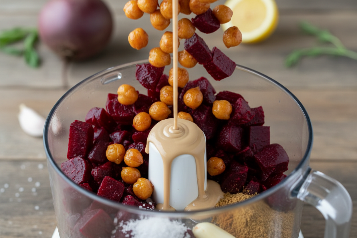Roasted Beet Hummus Recipe: Easy Beetroot Dip (Vegan) preparation step 1