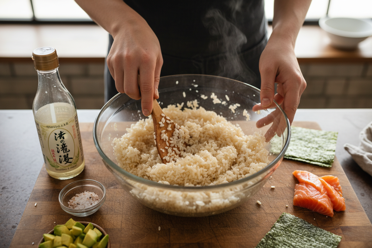 Salmon Sushi Bake preparation step 1