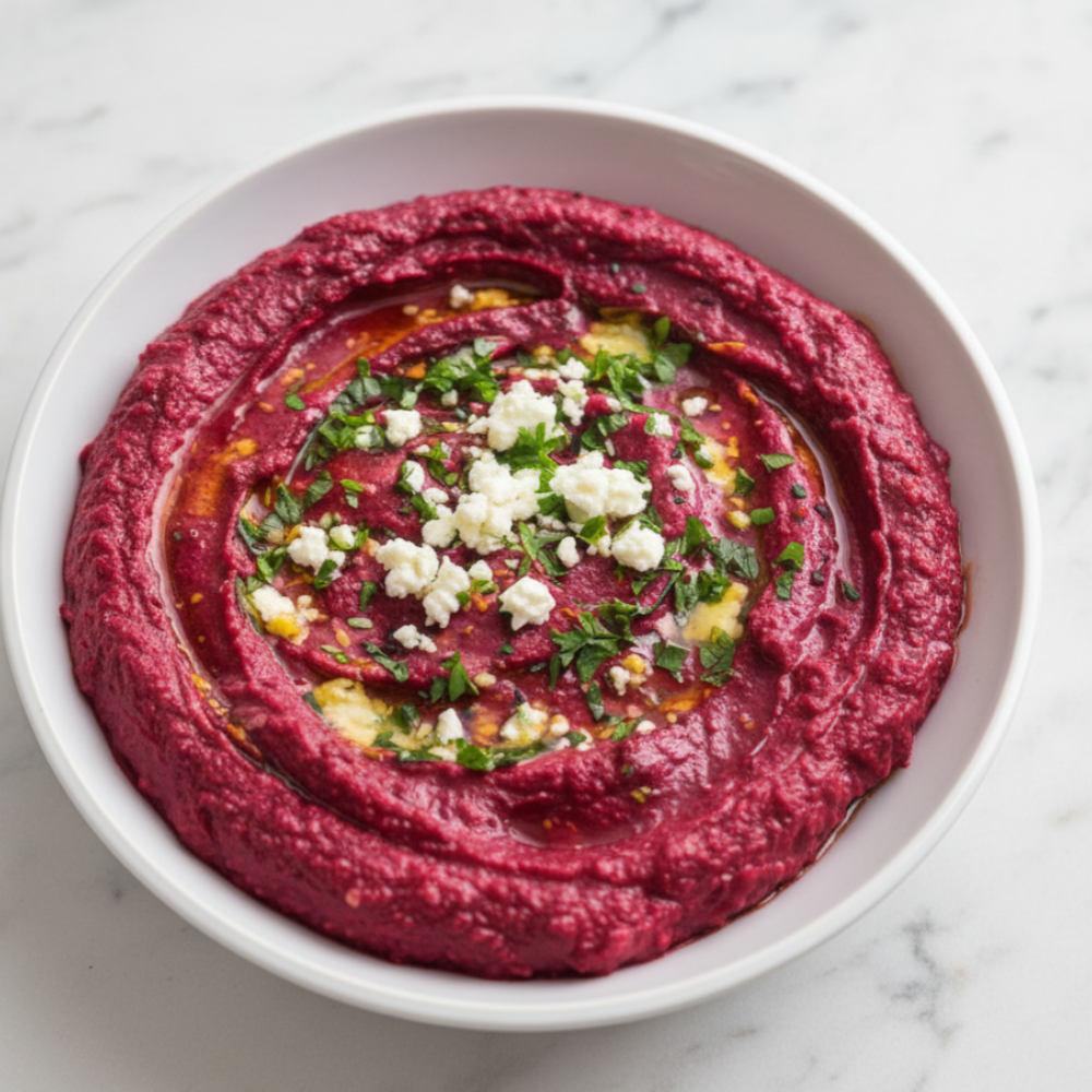 Vibrant Pink Beetroot Dip with Feta & Fresh Herbs