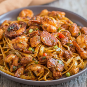 Easy Cajun Jambalaya Pasta with Shrimp & Beef Sausage