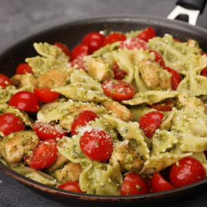 Quick Chicken Pesto Pasta Recipe with Cherry Tomatoes