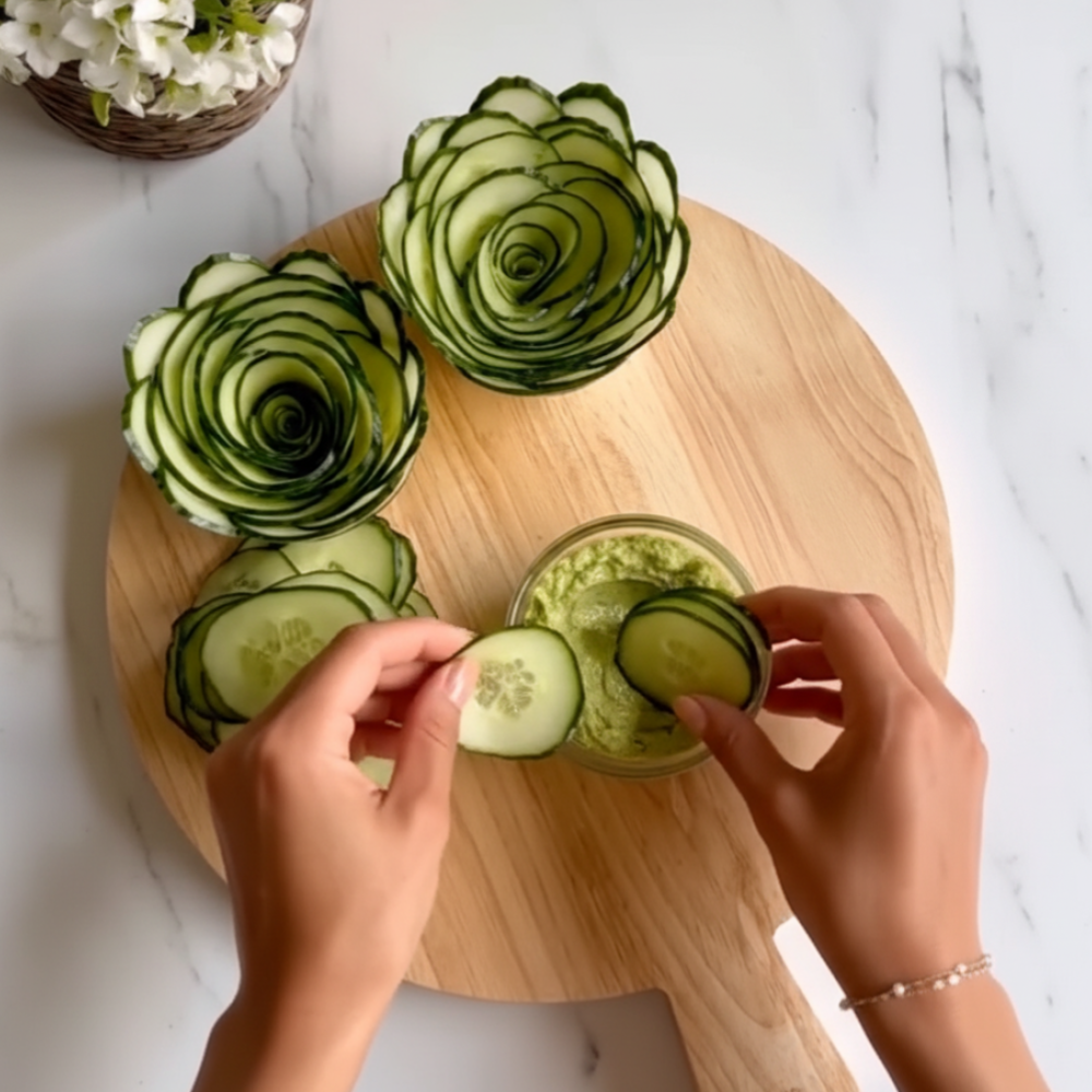 Cucumber Roses Green Dip Recipe | Easy Vegetable Art