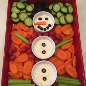 Festive Holiday Veggie Board with Snowman Dip