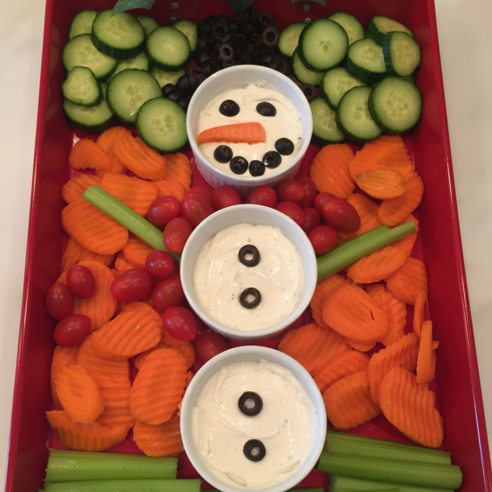 Festive Holiday Veggie Board with Snowman Dip
