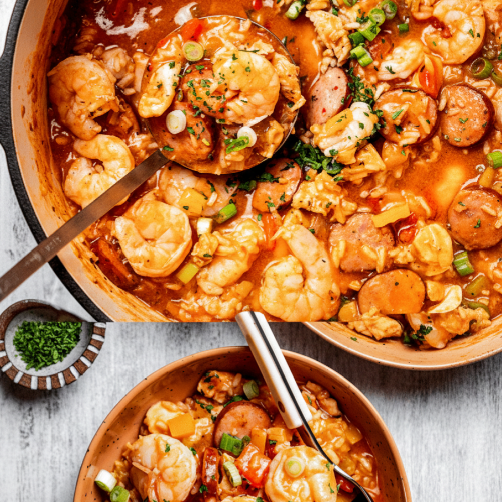 Authentic Creole Shrimp, Chicken, and Beef Sausage Rice Dish