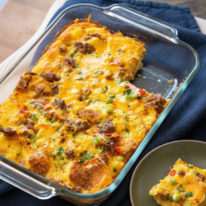 Hearty Leftover Cornbread Breakfast Casserole with Beef