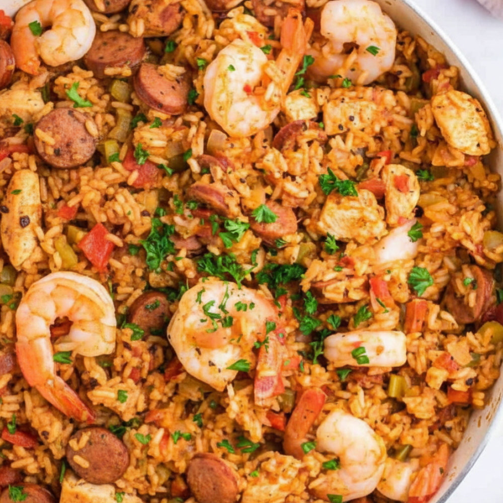 Easy Stovetop Jambalaya Recipe with Chicken, Shrimp & Beef Sausage